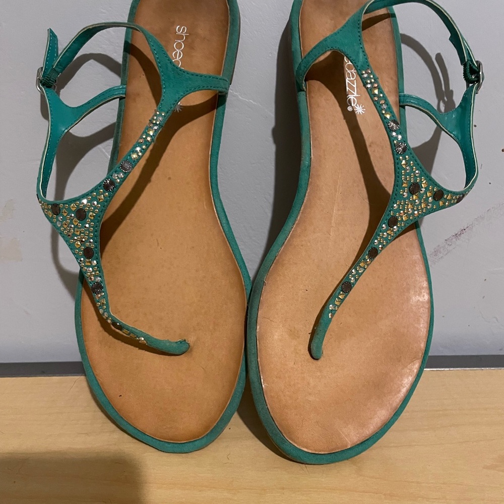Shoe Dazzle Green Embellished Sandals